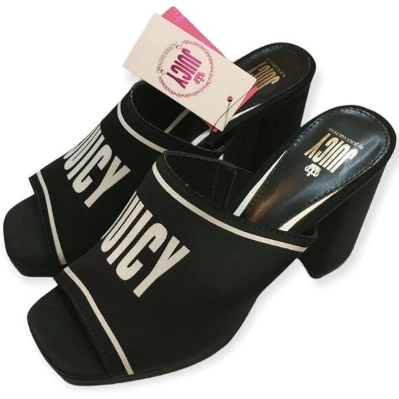 Juicy Couture Y2K Block Heel Logo Sandals J-Girly Black White – Size 9.5 - Picture 2 of 11